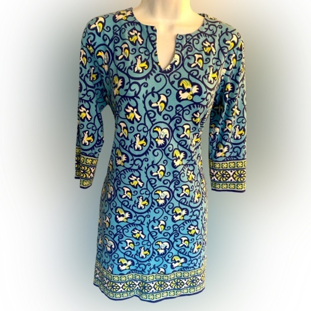 Coolibar Blue Print UPF50 Dress - S blue white. cotton spandex ,